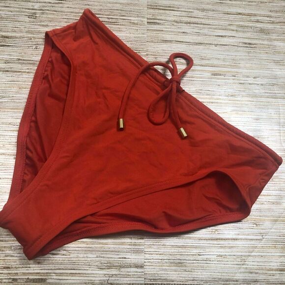 3443 Vince Camuto Women tie front high Bikini Swim Bottom RED SUNSET sz XS - Picture 1 of 1